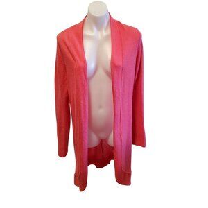Sundance Womens Open Front Cardigan Sweater Large 100% Cashmere Coral Pink Long